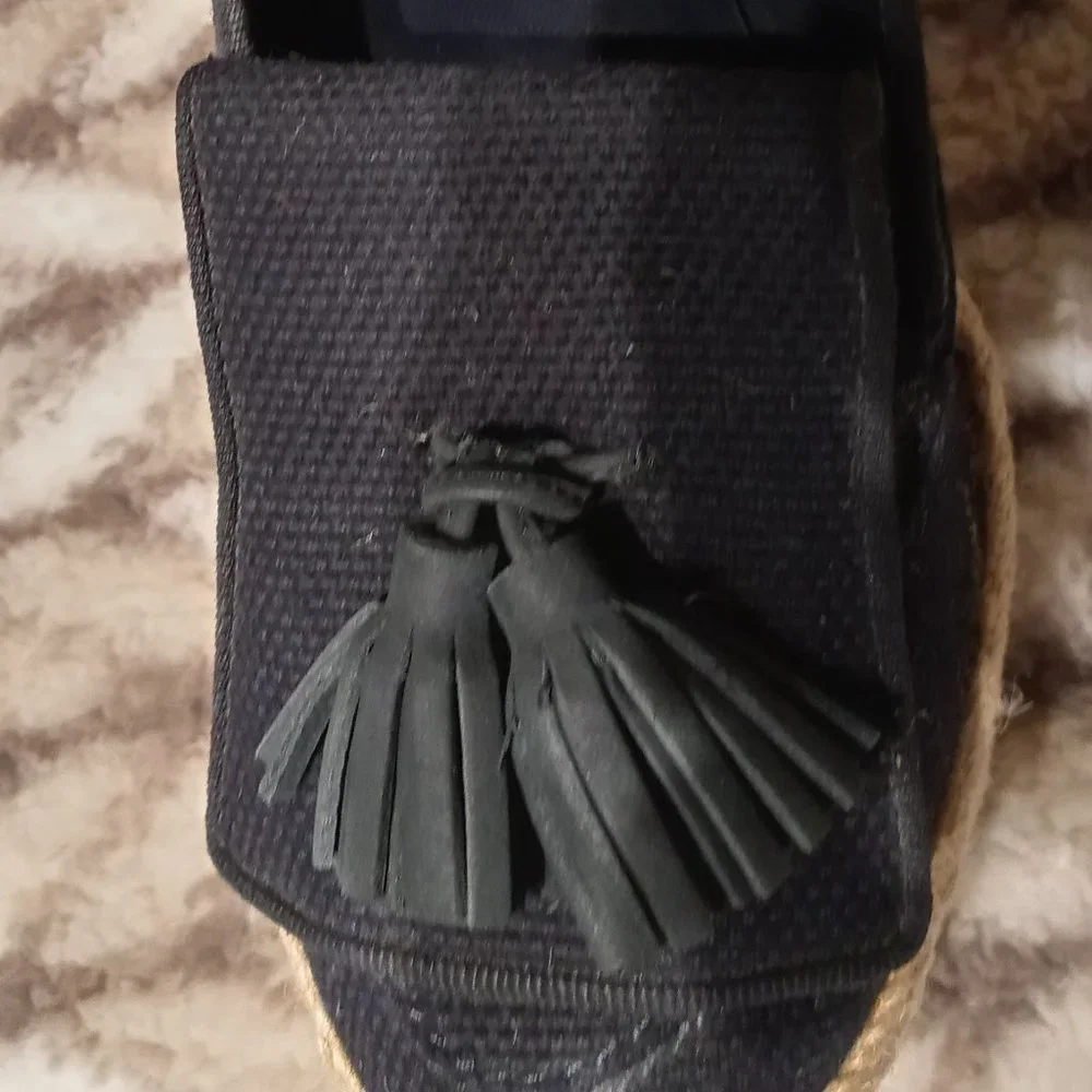Navy blue Espadrille Tassel platform high heel wedge Women shoe